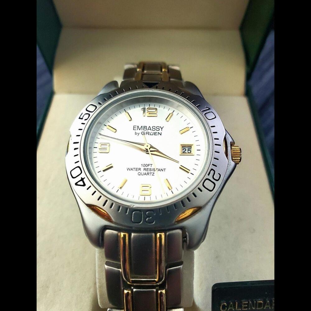 Rare Clean Vintage Gruen Embassy Men Diver‎ Watch New Battery